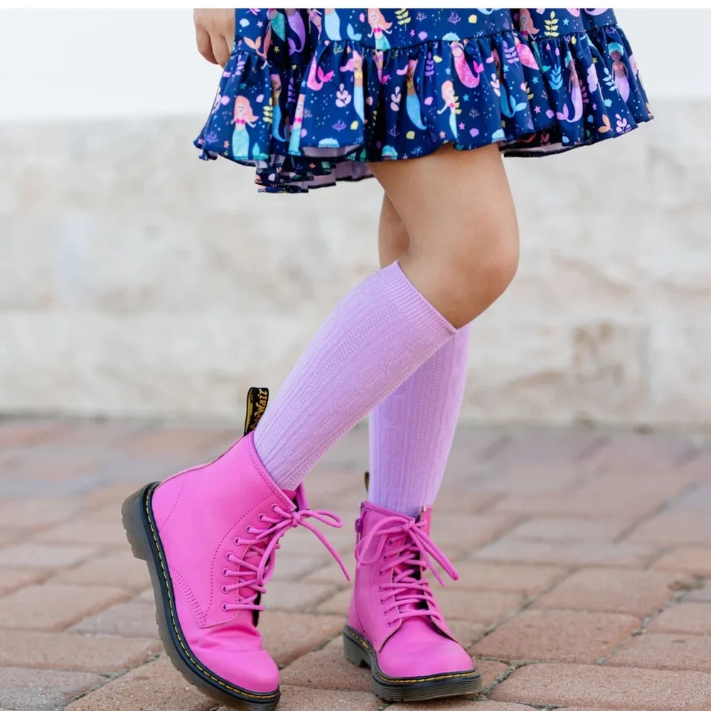 Dr. Martens junior 1460 NWOB  Pink Lace-Up‎ leather Boots w Chunky Sole zip side